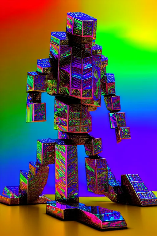 Prompt: concept art of fractal colorful bismuth!! metal giant golem : : shiny rainbow bismuth!! fractalization : : extremely high details, masterpiece, photorealistic, hyperrealism, vray, octane render, volumetric lighting, depth of field, bokeh, artstation, cgsociety by elyse graham, johannen voss, greg broadmore