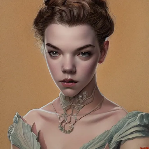 Image similar to Adult Anya Taylor-Joy, intricate, elegant, highly detailed, centered, digital painting, artstation, concept art, smooth, sharp focus, illustration, art by artgerm and donato giancola and Joseph Christian Leyendecker, Ross Tran, WLOP