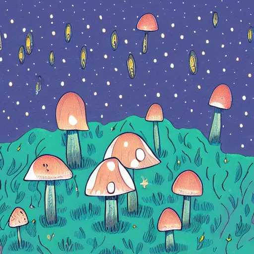 Image similar to the agaric mushroom galaxy, cozy fantasy illustration