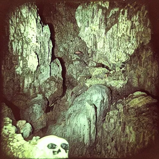 Image similar to a flooding cave, creepy, eerie, unsettling, terrifying, jagged rocks, dark, grainy, noisy, slightly blurry, polaroid, deep!!!!!, dark!!!