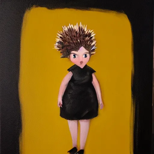 Image similar to hedgehog lady in the style of michael carson