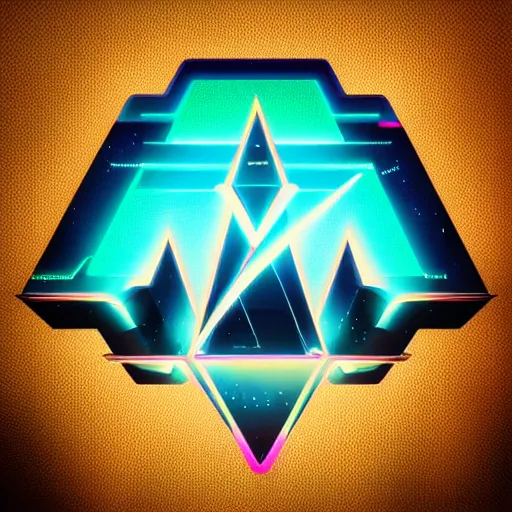 Image similar to scifi logo for a synthwave music producer, digital 3 d, black background, trending on artstation