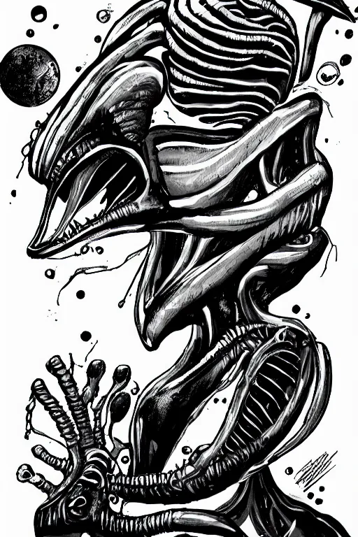 Image similar to alien black and white illustration