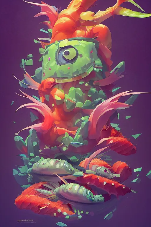 Image similar to 3 d render creature animal sushi cristal very big eye roots cactus elemental flush of force nature micro world fluo fishscale, comics gta 5 cover, official fanart behance hd artstation by jesper ejsing, by rhads, makoto shinkai and lois van baarle, ilya kuvshinov, ossdraws