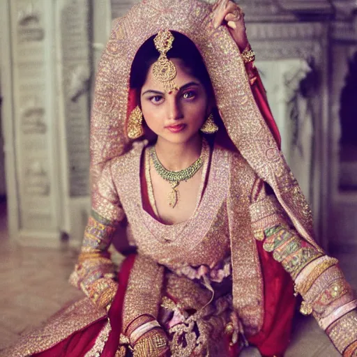 Image similar to An Indian Princess on the day of her coronation wearing elegant traditional Indian clothing, intricate, detailed, award winning,