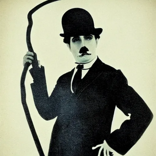 Prompt: Charlie Chaplin dancing, black hair, with hat and cane, moustache, 1920s vibes, sepia sketch