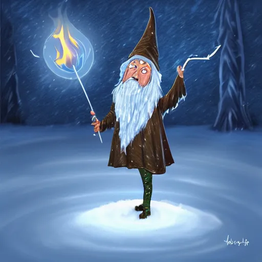 Image similar to A wizard casting a spell of ice and snow, digital art