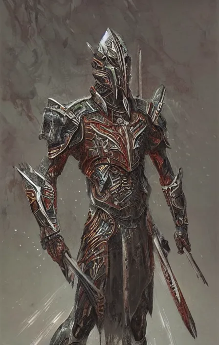 Prompt: thunder overlordconcept, wearing thunder armor, ancient greek ornamented armor, beksinski, weta workshop concept art