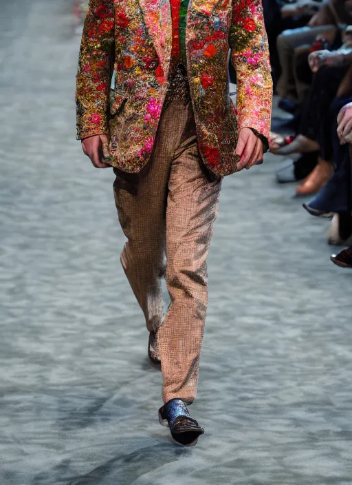 Image similar to hyperrealistic and heavy detailed gucci runway show of albert einstein, leica sl 2 5 0 mm, vivid color, high quality, high textured, real life