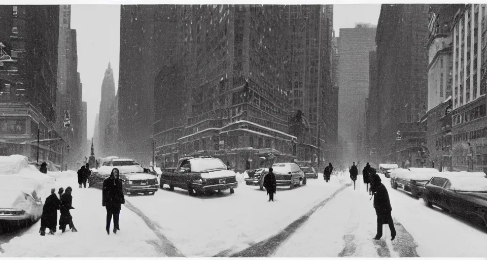 Prompt: image of a new york street in the winter, black and white photograph by andre kertesz, henri cartier - bresson