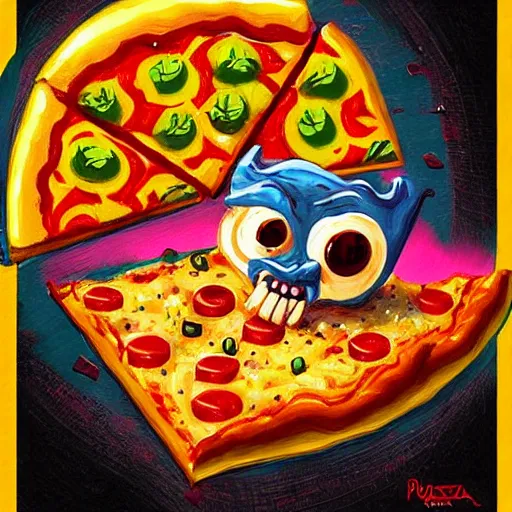 Image similar to pizza monster, colorful, digital art, fantasy, magic, trending on artstation, ultra detailed, professional illustration by Basil Gogos