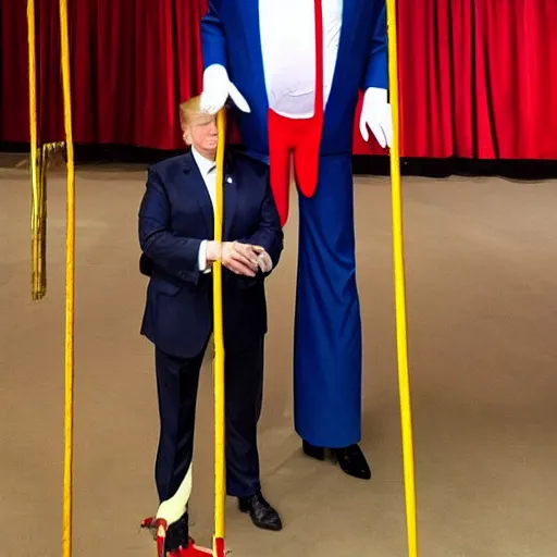 Image similar to Donald trump tallest man in the world being showed off at a circus