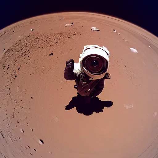 Prompt: fisheye lens selfie photo of Alf on Mars