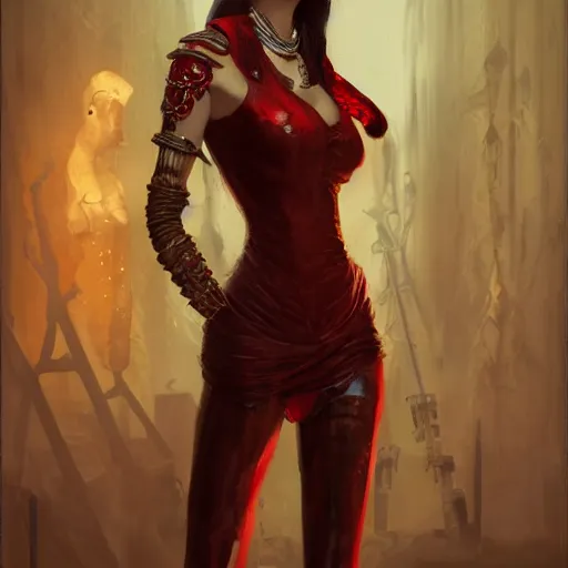 Image similar to portrait of cleopatra upper body in bloody business suit, blood red eyes, vampire fangs, fantasy, intricate, elegant, highly detailed, digital painting, artstation, concept art, matte, sharp focus, illustration, octane render, unreal engine, art by aenaluck and roberto ferri and greg rutkowski, epic fantasy, digital painting