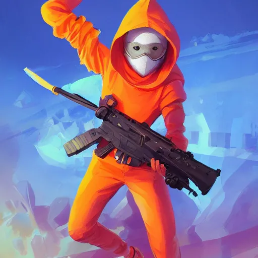 Image similar to Angel cherub balaclava orange mask hoodie fantasy art apex fortnite Video game icon, 2d game art gta5 cover , official fanart behance hd artstation by Jesper Ejsing, by RHADS, Makoto Shinkai and Lois van baarle, ilya kuvshinov, rossdraws