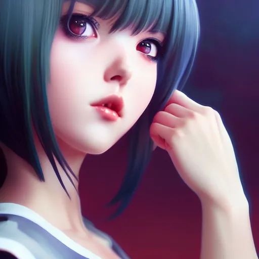 Image similar to cute girl by artgerm, kissing by ilya kuvshinov, point of view,, rtx reflections, octane render 1 2 8 k, extreme high intricate details by wlop, digital anime art by ross tran, composition by tom bagshaw, lighting by wlop