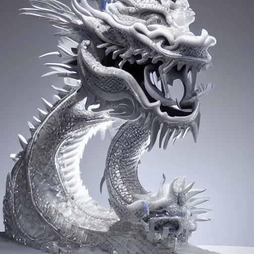 Image similar to an extremely detailed ice sculpture of a chinese dragon, studio lighting, 8K UHD