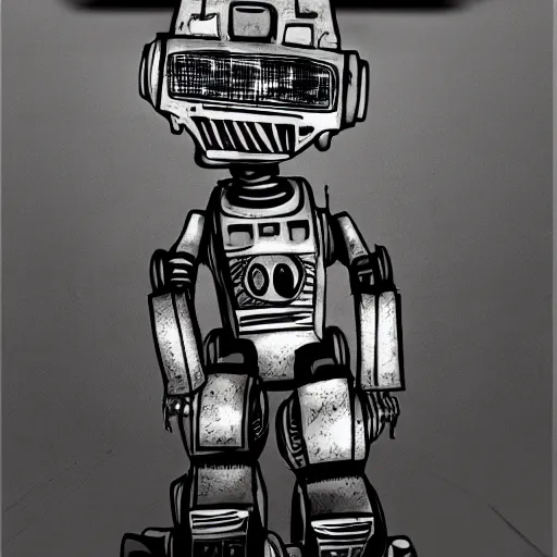 Image similar to chappie robot color graffiti, black and white zef design graffiti on the wall, dark lighting, digital art