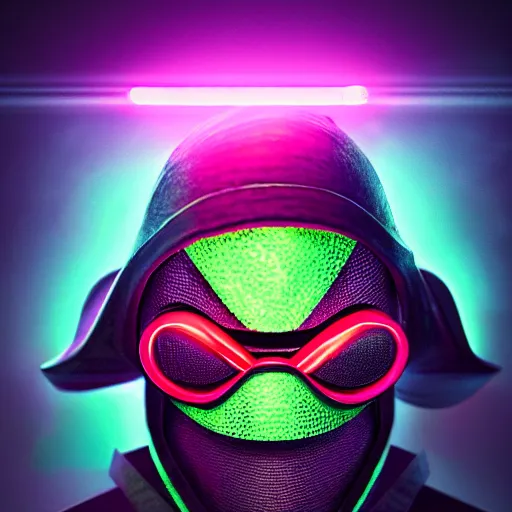 Image similar to raphael ninja turtle portrait, synthwave, neon, cinematic, volumetric lighting, f 8 aperture, cinematic eastman 5 3 8 4 film, photorealistic