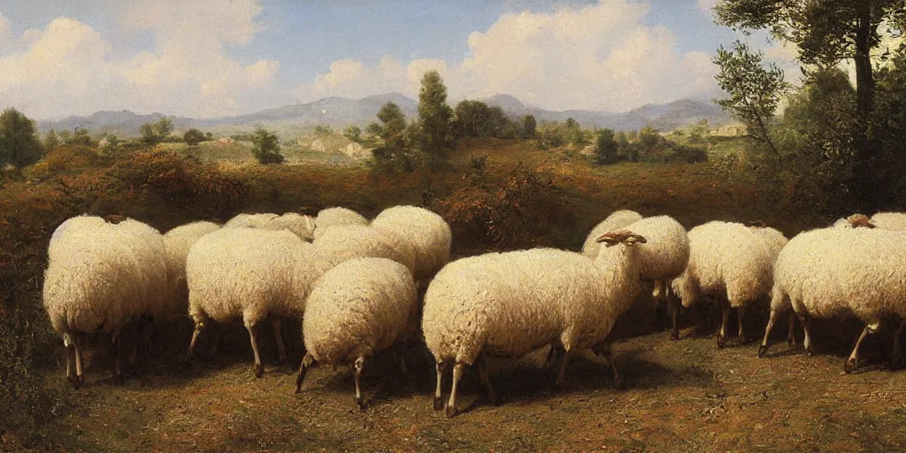 Image similar to artwork by eugene von guerard, max bedulenko, maria fortuny, a herd of sheep