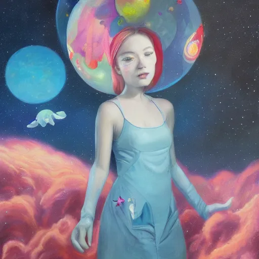 Prompt: oil painting of a princess lost in space, james jean vibes