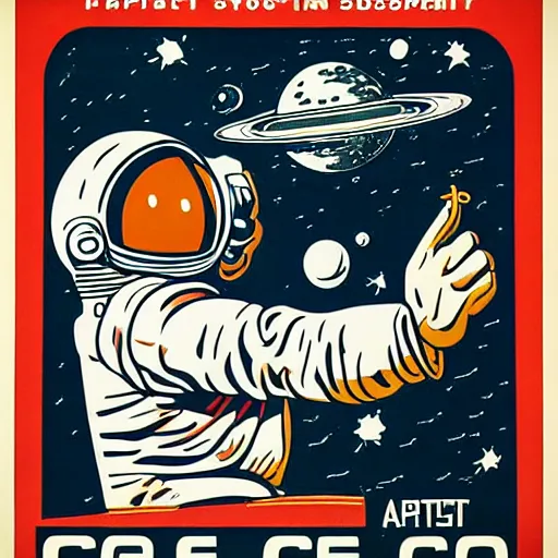 Image similar to space program propaganda poster, astronaut, art deco style