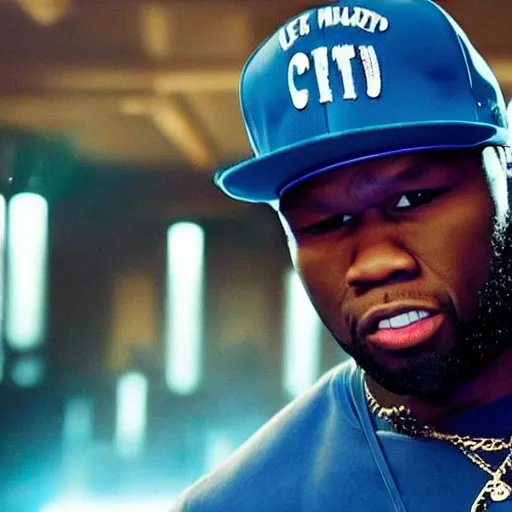 Image similar to 5 0 cent in the music video for playboi carti's meh, blue color palette