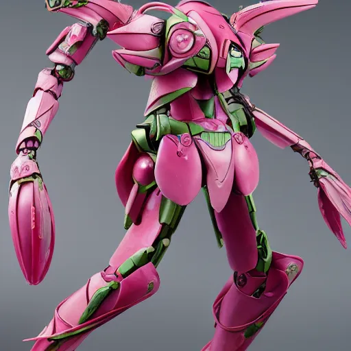 Image similar to futuristic nymphaea themed mecha waterlily upper body, sepals forming helmet, highly detailed, nymphaea, 8 k hd resolution, barbatos gundam with detailed floral inlay, bandai box art, star wars, makoto kobayashi, frank gehry, raymond swanland