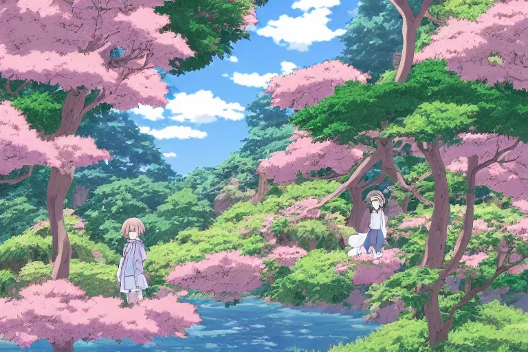 Image similar to JK, Ghibli, an Anime Background,