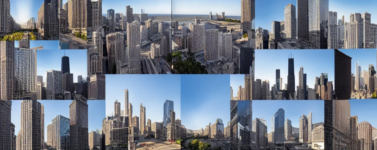 Image similar to photo collage, cityscape, chicago, pep ventosa, photoreal, high detail,