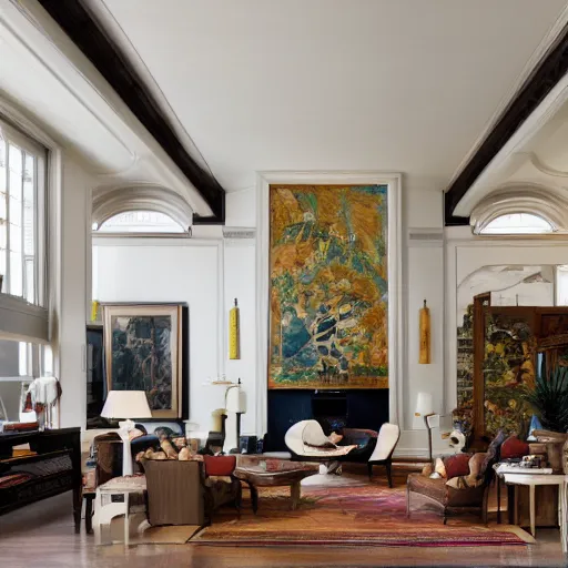 Image similar to photo still of interior, architecturaldigest living room, big open floor 8 k, 8 5 mm f 1. 8