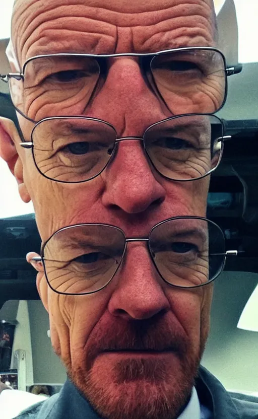 Image similar to img _ 0 4 2 4. jpg. candid walter white selfie. snapchat, instagram, hashtags, accidental photo,