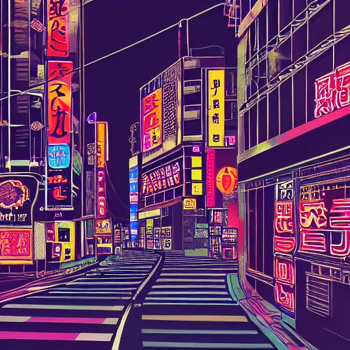Prompt: tokyo in the middle of the night, neon lights, detailed illustration, stanley artgem lau, 8k