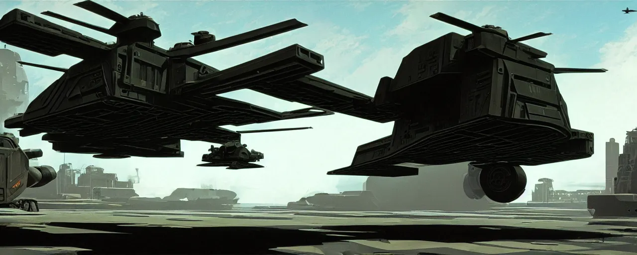 Image similar to an advanced combat swat carrier hovercraft, a shot from a neil blombkamp movie, by syd mead, game and environment design, high - end, high detail, deviant art trending,