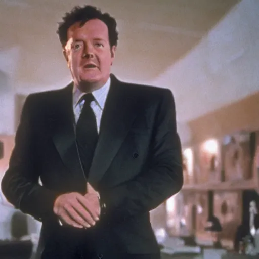 Prompt: Piers Morgan as a supervillain from the 1980s, movie still, epic quality. sharp focus, intense detail, dramatic, cinematic, 8k, serious,