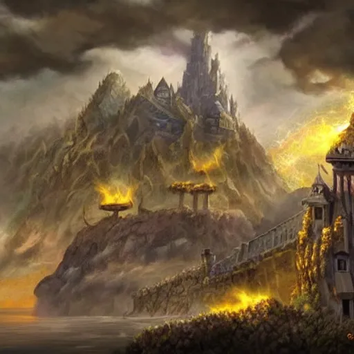 Image similar to a castle on a flying island, masterpiece, flying island in the sky, clouds background magic the gathering coloring style, epic fantasy style art, fantasy epic digital art, epic fantasy card game art