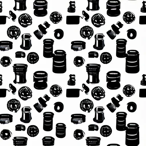 Prompt: seamless pattern showing microscopes. black and white, drawing, white background, seamless, ornament.