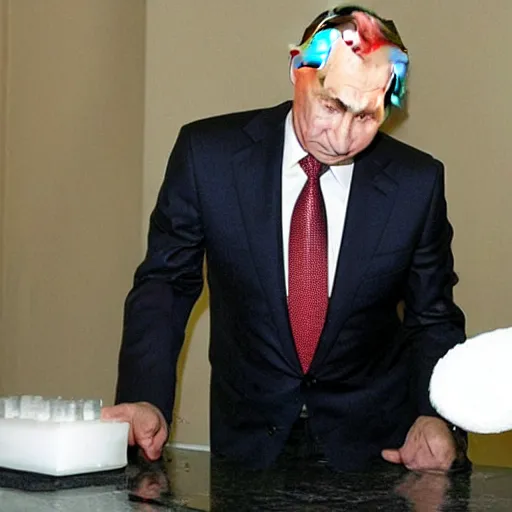 Image similar to vladimir putin inspecting the quality of soap