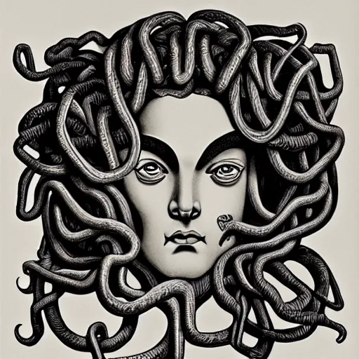 Prompt: Medusa by M.C. Escher