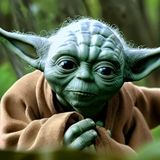 Image similar to yoda's species surounded by creatures