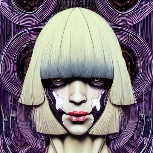 Image similar to portrait of crazy sia kate isobelle furler, symmetrical, glamour, by yoichi hatakenaka, masamune shirow, josan gonzales and dan mumford, ayami kojima, takato yamamoto, barclay shaw, karol bak, yukito kishiro