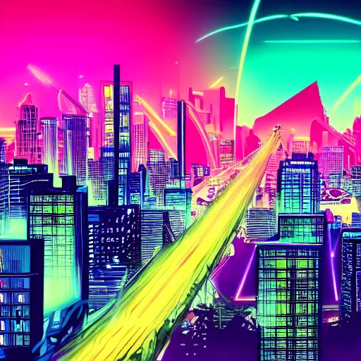 Image similar to maximalist style synthwave ultrawide wallpaper of a city