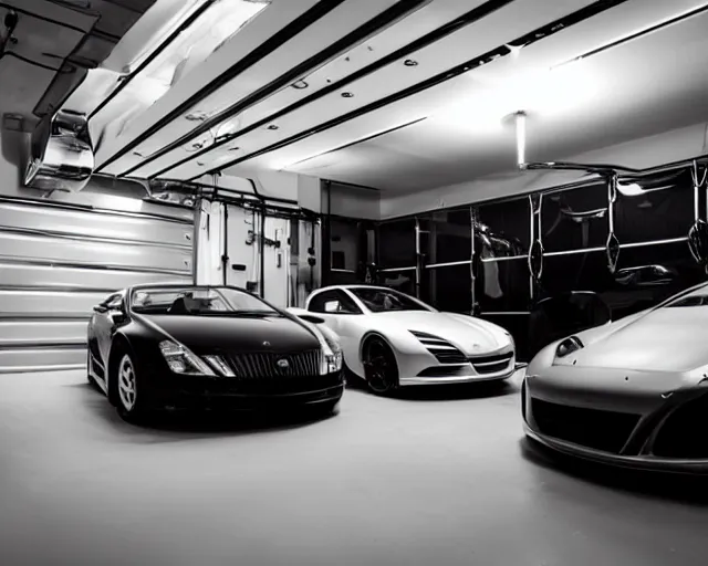 Prompt: luxury car garage, black gold aesthetic, fh 5