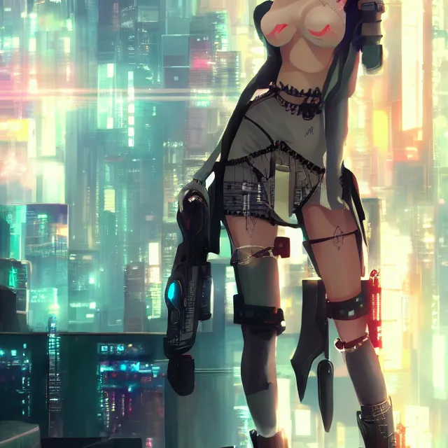 Prompt: - cyberpunk anime girl, 4 k, trending on artstation, renaissance
