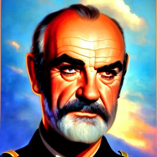 Image similar to portrait sean connery soft light, by drew struzan, inspired by sky captain and the world of tomorrow, fine sharp high detail,