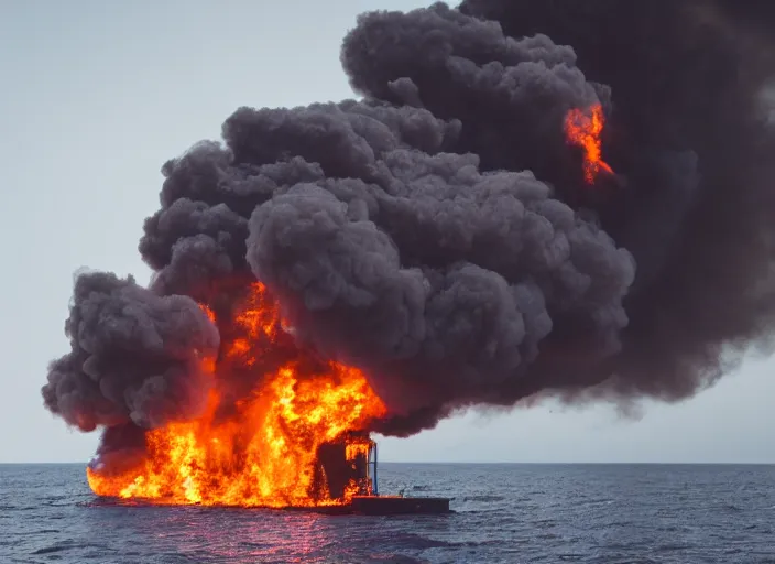 Image similar to dslr photo still of a house on fire at the bottom of the ocean, 8 5 mm f 1. 8