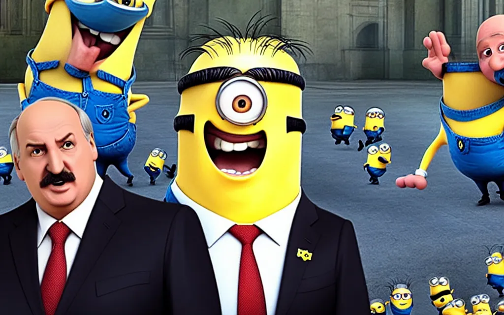 Prompt: alexander lukashenko as stupid minion shot from movie pixar