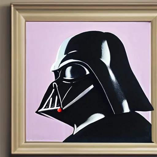 Image similar to portrait of darth vader smelling a flower, painting by rene magritte, high detail, high resolution