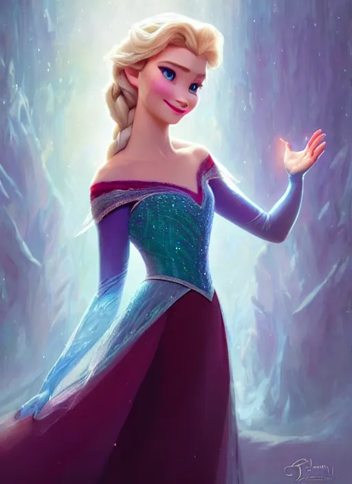 elsa, disney frozen, digital art by artgerm and greg, Stable Diffusion