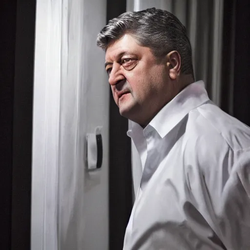 Prompt: Petro Poroshenko as the American Psycho, cinematic still